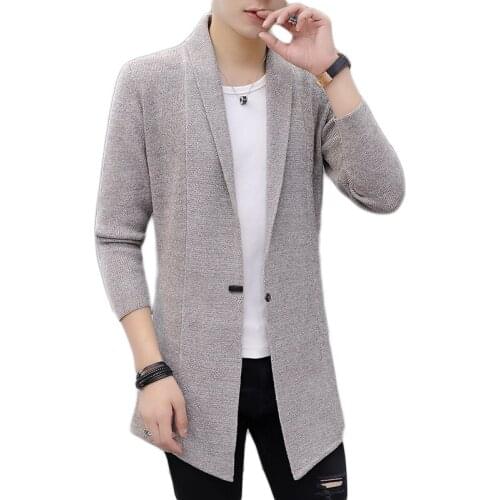Mens Autumn and winter sweaters mens X-long knitted sweaters jackets Men long style cardigan solid color sweatercoat