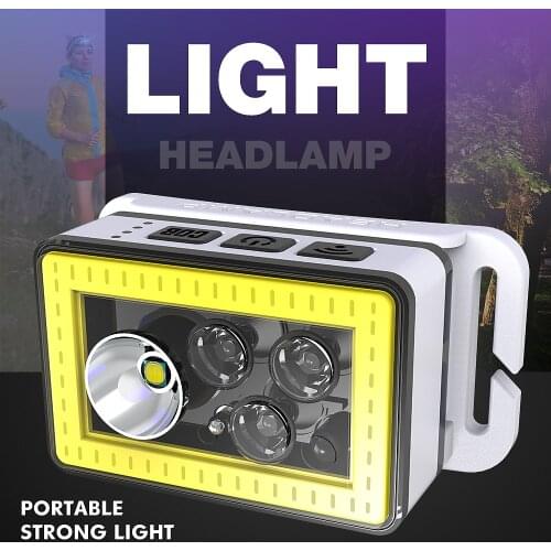 Portable Mini Flashlight Headlamp USB Rechargeable Induction Red Light XPE+COB LED Headlight Outdoor Camping Fishing Head Light