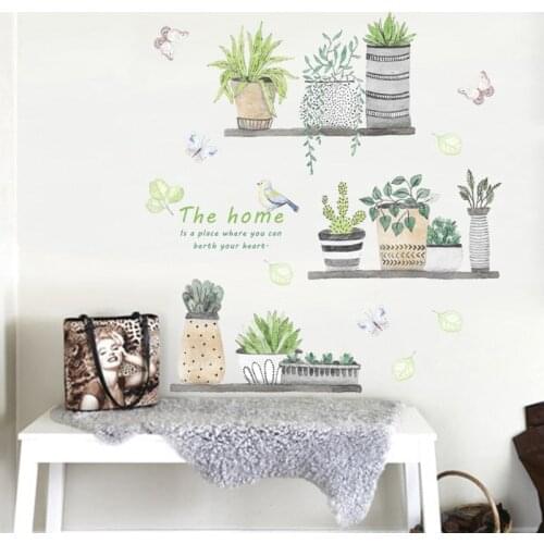Painting style potted plants Wall Sticker Art Decals Living room kitchen background decorations home wallpaper Mural stickers