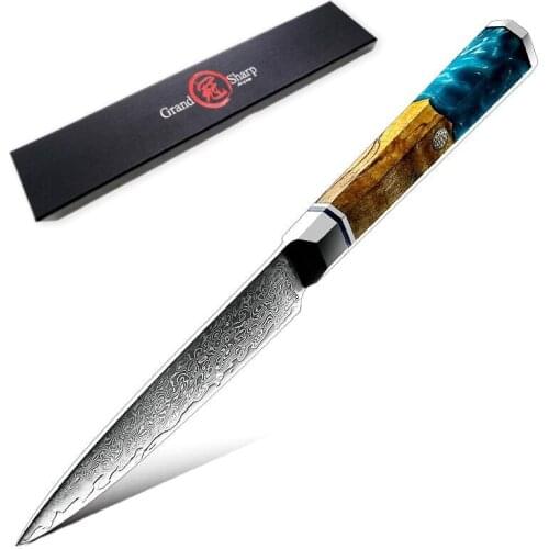 Chef Knife VG10 Japanese Damascus Steel Utility Paring Tomato Steak Knives Kitchen Tools Cookware Cutlery Blue Wooden Handle NEW