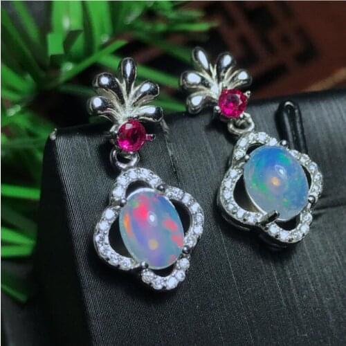 Opal earring Free shipping Nature real opal 925 sterling silverFine jewelry Gem Size 6*8mm