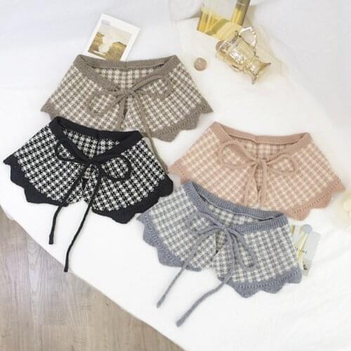 2021 Autumn Plaid Fake Collar Shawl for Women Knitted Solid color Shirt Detachable Collar Female Knit False Fuax Collar