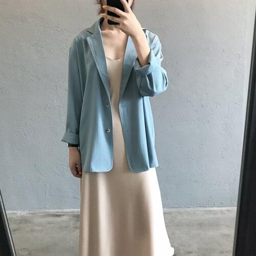Summer Small Suit Jacket Female Thin Chiffon Drape Korean Style British Style Long-sleeved Casual Solid Color Small Coat