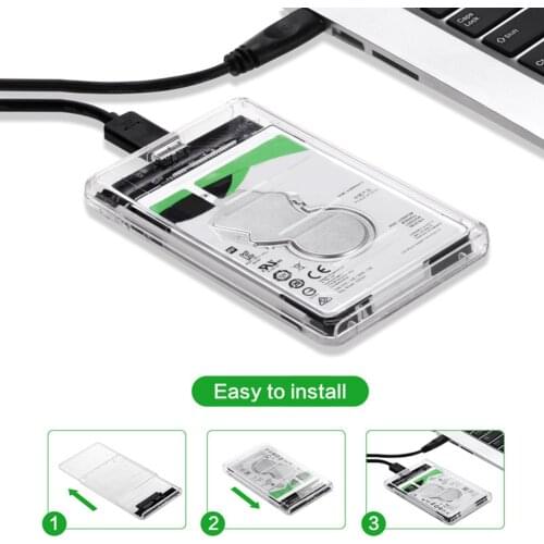 2.5 inch Plastic Transparent HDD SSD Case SATA III to USB 3.0 Hard Drive Disk Enclosure for Laptop Notebook PC