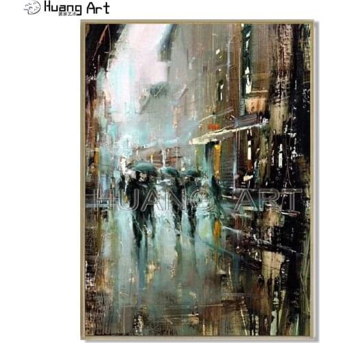 Professional Artist Handmade Modern Building Landscape Oil Painting on Canvas Streetscape Oil Painting for Wall Decor Picture