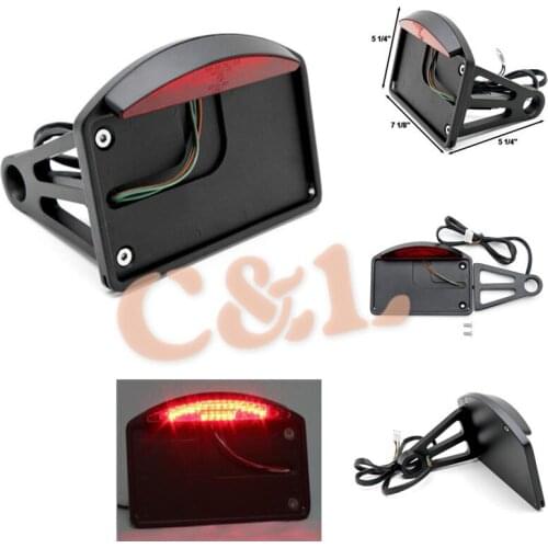 Motorcycle Side Mount License Rectangle Plate LED Tail Brake Light Fit For Harley Customs Choppers Black