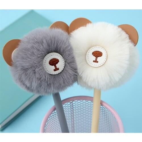 Fluffy Cartoon Bear Gel Pens Kawaii Stationery 0.5mm Black Ink Rollerball Pens Promotional Gifts Needle Pens Writing Supplies