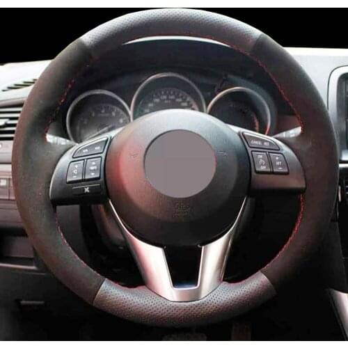 DIY Black Suede Leather Hand Stitched Breathable Non-Slip Car Steering Wheel Cover For Mazda CX-5 2013-2015 Atenza 2014-2015