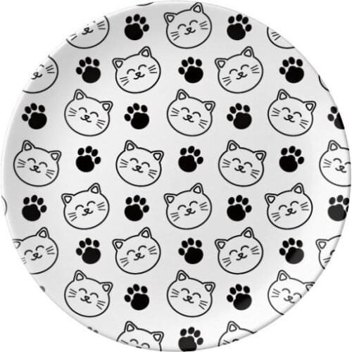 Paw Print Smiling Cat Protect Animal Pet Lover Dessert Plate Decorative Porcelain 8 inch Dinner Home