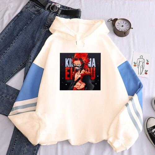 My Hero Academia Eijiro Kirishima Print Hoodies Harajuku Cartoon Cool Graphic Women Oversized Fashion Patchwork Sweatshirts Male