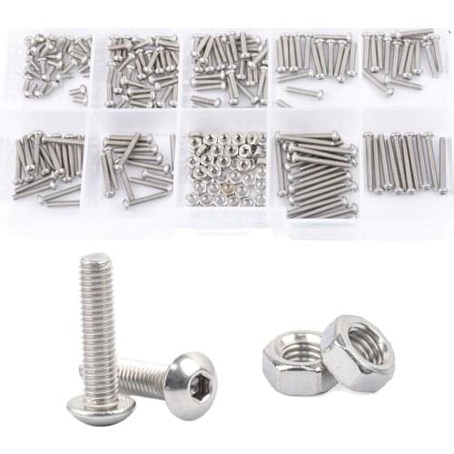 230Pcs/Box M2 304 Stainless Steel Half Round Head Hexagon Socket Screw With Nut Machine Screws Assortment Kit