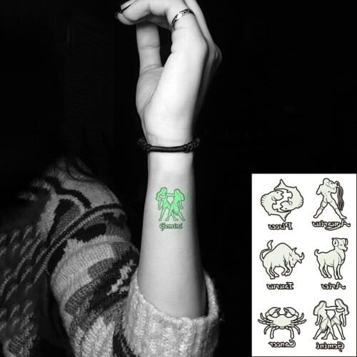 Waterproof Temporary Luminous Tattoo Sticker Pisces Taurus Aries Cancer Gemini Constellation Flash Fake Tatto for Women Men