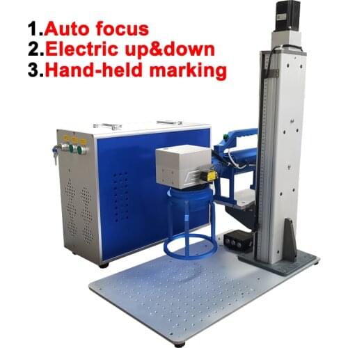 Auto focus fiber laser marking machine electric up down Hand held engraver metal rubber tire jewelry engraving rotary optional
