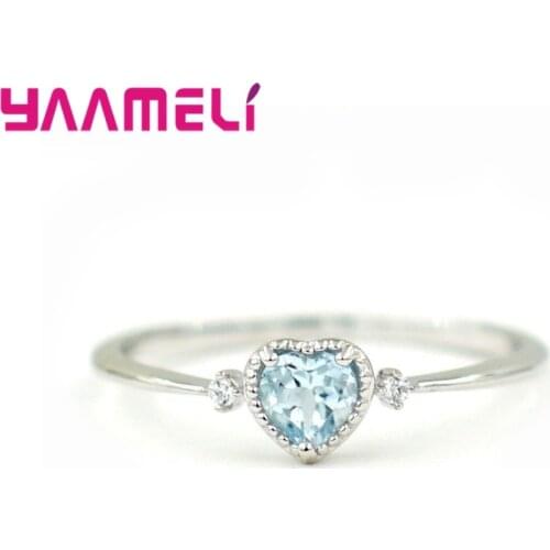 Romantic Valentines Gift for Girlfriend Wife Anniversary Jewelry Luxury 925 Sterling Silver Pretty AAA Blue Heart Zircon Stone