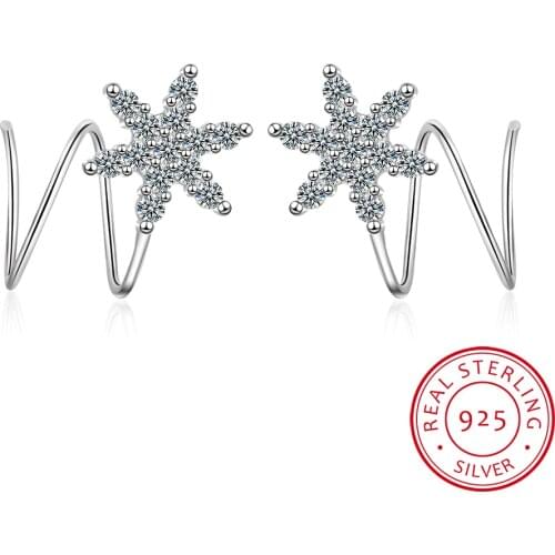 925 Sterling Silver Micro Zirconia Star Wave Spring Earrings For Women Gift S-E677
