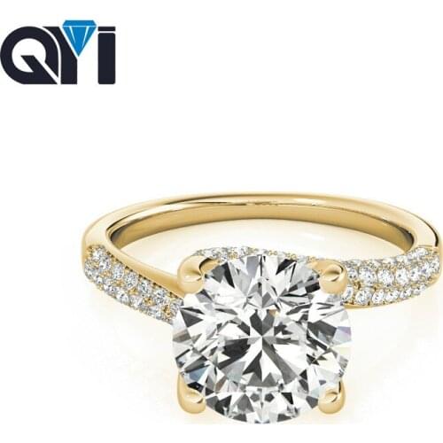 QYI luxury 14k Yellow gold Ring Luxury 2 Carat Round Cut Simulated Diamond Engagement Rings For Women Wedding Band