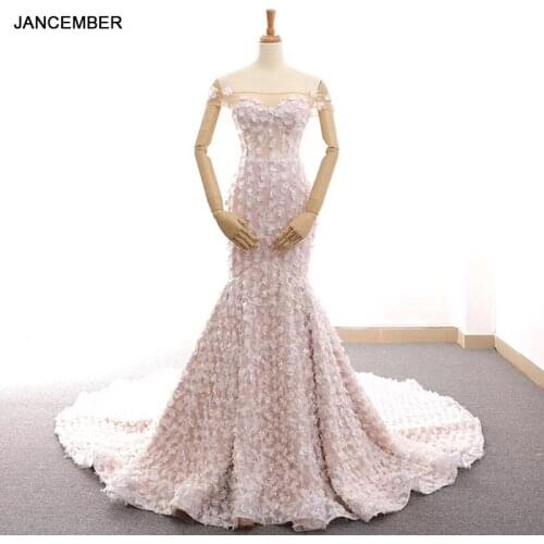 J66604 jancember evening dress in turkey strapless off shoulder appliques lace long party dress with train vestidos elegantes