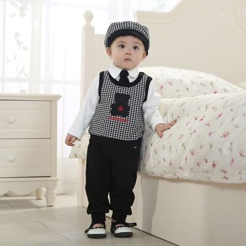 Panda Winter Baby Boy Outfits Set Long Sleeve New Year Costumes for Boys 2018 Genltman Boys Designer Shirts and Pant Clothes