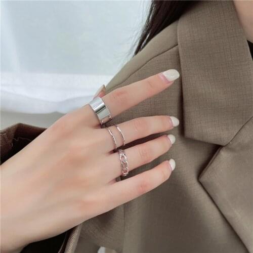 Punk Hip Hop Link Chain Rings For Women Men Teen Girls Gothic Imitation Pearl Finger Rings Party Jewelry Open End Adjustable
