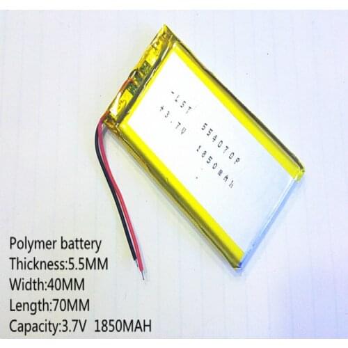 10pcs Polymer battery 1850 mah 3.7 V 554070 smart home MP3 speakers Li-ion battery for dvr,GPS,mp3,mp4,cell phone,speaker