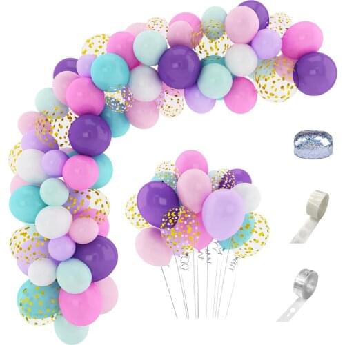 115pcs Mermaid balloon Garland Arch Kit 16Ft Long pink purple mint green confetti latex balls theme girl birthday party supplies
