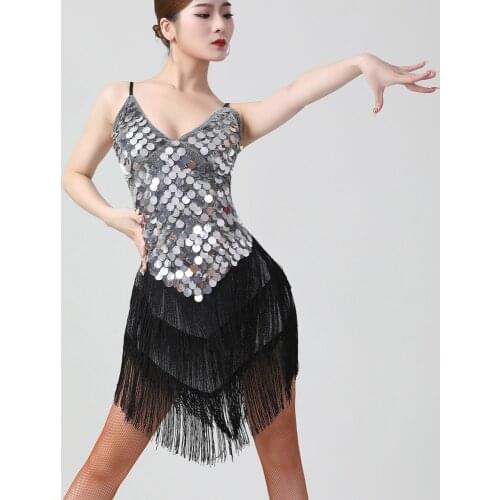 1920s Charleston Flapper Girl Fancy Dress 20s Gatsby Fringe Sequin Dress Sexy V-Neck Spaghetti Strap Party Latin Dance Costume