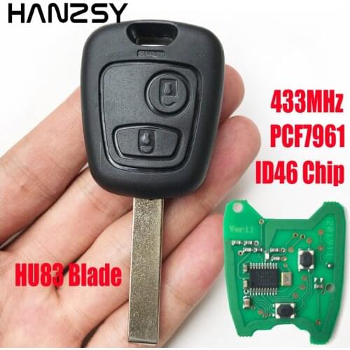 2 Buttons 433Mhz Remote Key For PEUGEOT 307 with ID46 Chip PCF7961 HU83 Blade Car key