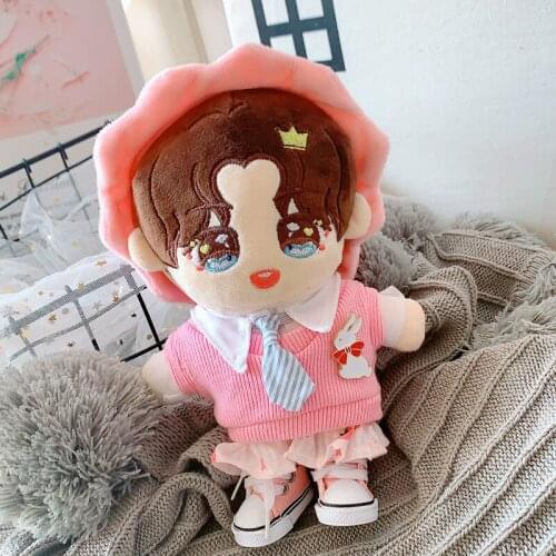 20cm Plush idol dolls YiBo Sean Xiao Vest necktie sun hat Doll Accessories Present Replaceable Clothes Toys Gift