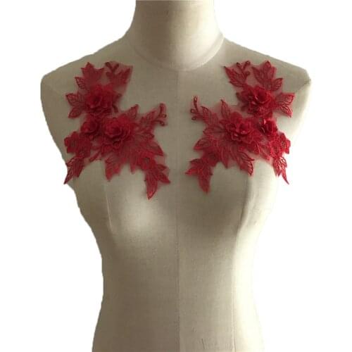 Handmade 3D supplies lace trimming sewing clothes lace embroidery fabric needle and thread applique accessories 1 pair for sale