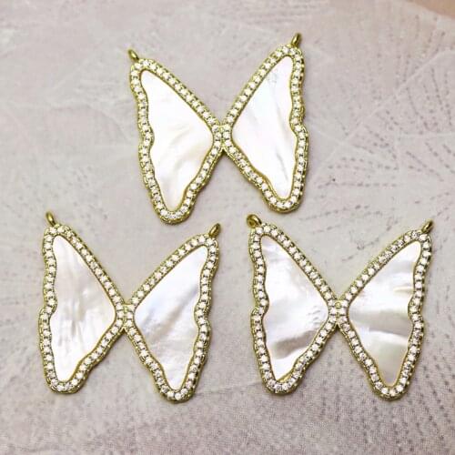 5Pcs White shell butterfly jewelry pendant zircon butterfly jewelry charms pendants Handmade women accessories pendants 7320