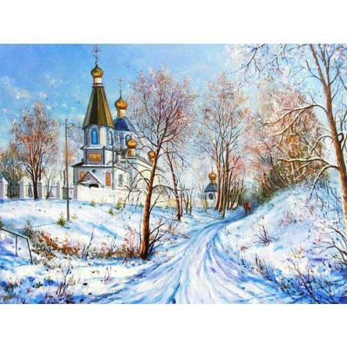 Full square / round drill diamond painting castle snow tree 3d diamond embroidery winter scenery 5D mosaic art decoration