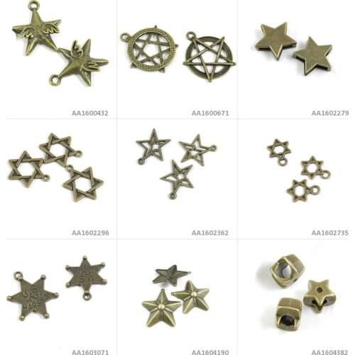 Antique Bronze Tone Jewelry Making Charms Five-pointed Star Loose Beads US Marshal of David Mogen Wings Bracelet Pendant