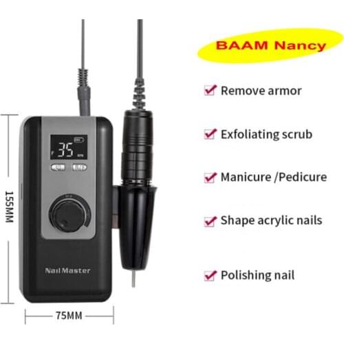 Nail drill 35000 RPM portable rechargeable nail drill pen equipment, LCD display manicure nail polish polisher