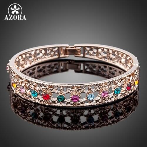 AZORA Multicolour Crystal Gold Color Bangle Jewelry Made with Genuine Stellux Austrian Crystals TB0026
