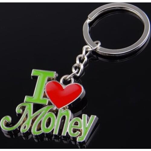 FREE SHIPPING BY DHL 200pcs/lot Wholesale Zinc Alloy I Love Money Keychains Metal Novelty Keyrings for Promotion Gifts