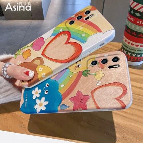ASINA Imitation Lambskin Case For Huawei P40 P30 Pro Cover Cartoon Bumper Silicone Cases For Nova 7 8 Pro Fashion Coque Women