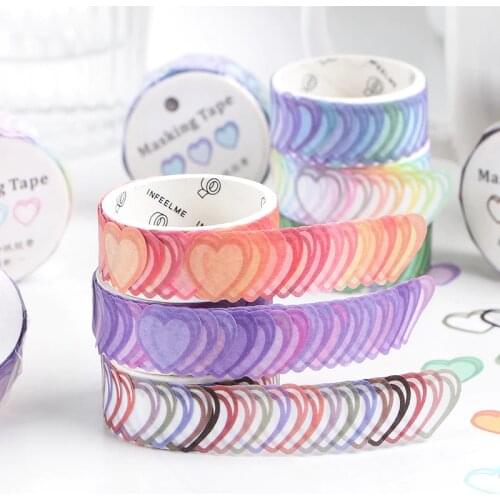 100pcs/roll Loving Heart Washi Tape Decorative Masking Morandi Color Scrapbooking Diary Paper Stickers