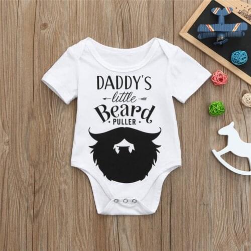 DERMSPE Unisex Quality Baby Rompers Short Sleeve Letter Print Daddys Little Beard Puller Newborn Boys Girls Baby Clothes