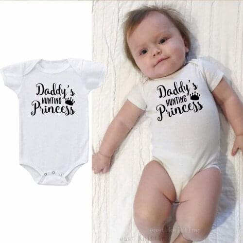 DERMSPE Infant Newborn Baby Boy Girl Short Sleeve Letter Print Daddys Hunting Pricess Romper Outfits Summer Baby Clothes