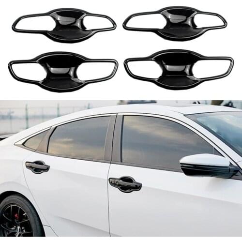 For Honda Civic 2016-2021 Black Door Handle Bowl Cover Stickers Decoration Bezel