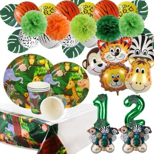 Jungle Safari Theme Party Decorations Animal Birthday Decoration Banner Balloons Kids 1 2 3 4 5 Year Boy Birthday Party Supplies