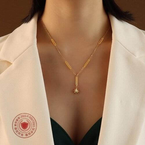 European and American Choker SIX STAR Awn 18K Necklace Titanium Steel Material Strip Handmade Gold Plated Necklace
