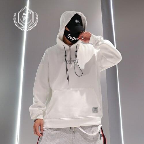Men Fashion Loose Print Fleece Heavyweight Casual Pullover Hip Hop Sweatshirts with Hooded