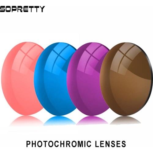 1.56 (0.00~-6.00) Photochromic Grey/Pink/Tea/Purple/Blue Resin Aspheric Glasses Lenses , Prescription Myopia Optical Lens L301