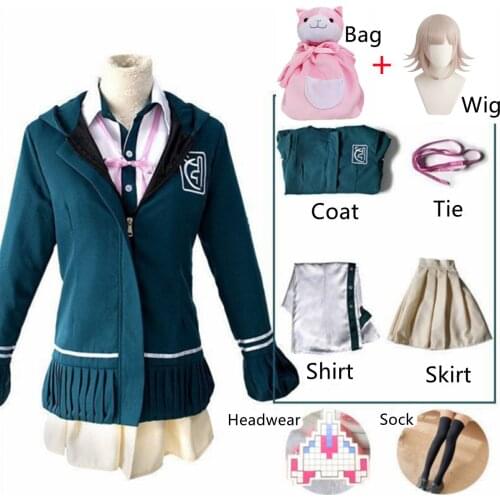 Hot Sale High School Dark Green Uniform Game Danganronpa Nanami ChiaKi Cosplay Costume for Girl and Women Short Skirt Loli Skirt