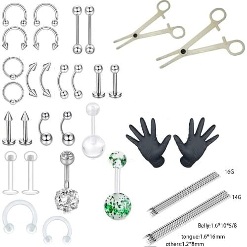Body Piercing Tools Professional Piercing Kit Sterile Belly Body Ring Needle Sets Cartilage Tools Body Jewelry Tools