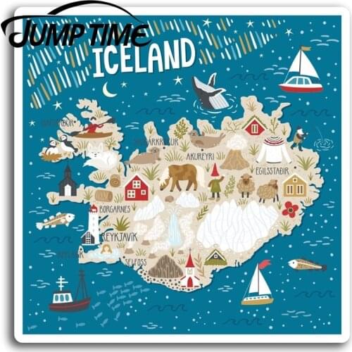 Jump Time Iceland Country Map Vinyl Stickers Sticker Laptop Luggage Gift Waterproof Car Decal Window Bumper Auto Accessories