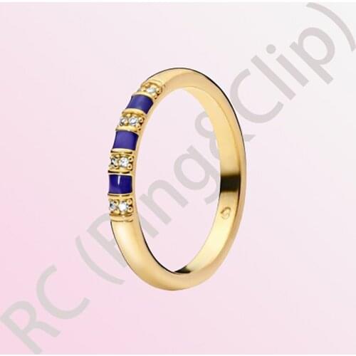 Classic Authentic 100% 925 Sterling Silver Women Rings Blue Stripes CZ Rings Heart Engrave Rings for Women Jewelry Anniversary