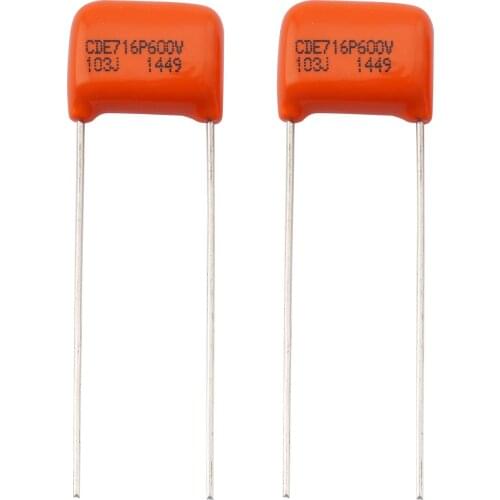 CDE Sprague Orange Drop Capacitors Tone Caps Polypropylene .01uF 716P 103J 600V for Guitar or Bass (Set of 2)