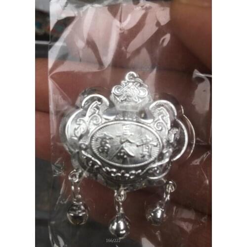 Beautiful jewelry, "CHANGMINGFUGUI" Auspicious text and totem silver Pendant + bell necklace